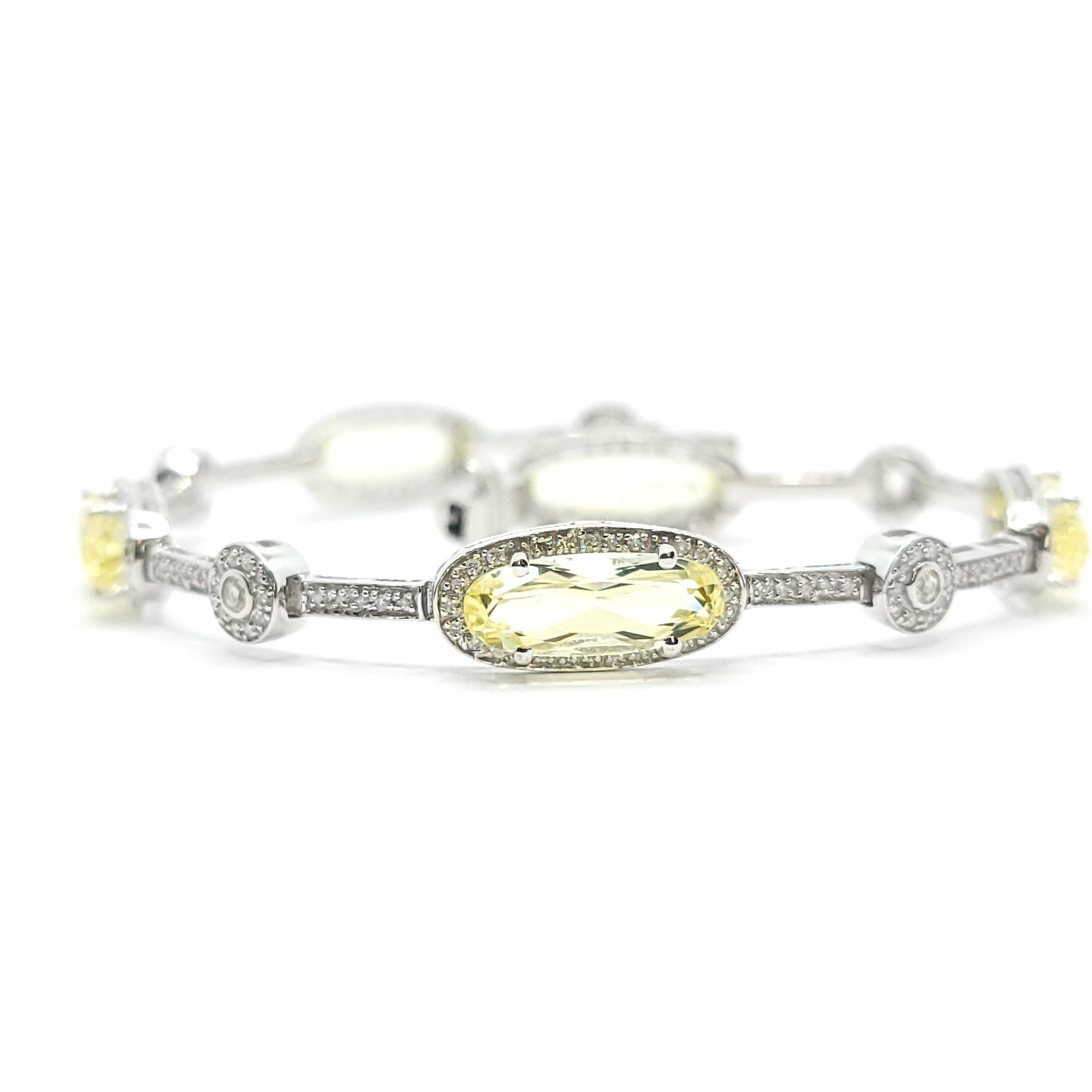 14K WHITE GOLD LIME QUARTZ AND DIAMOND LADIES TENNIS BRACELET