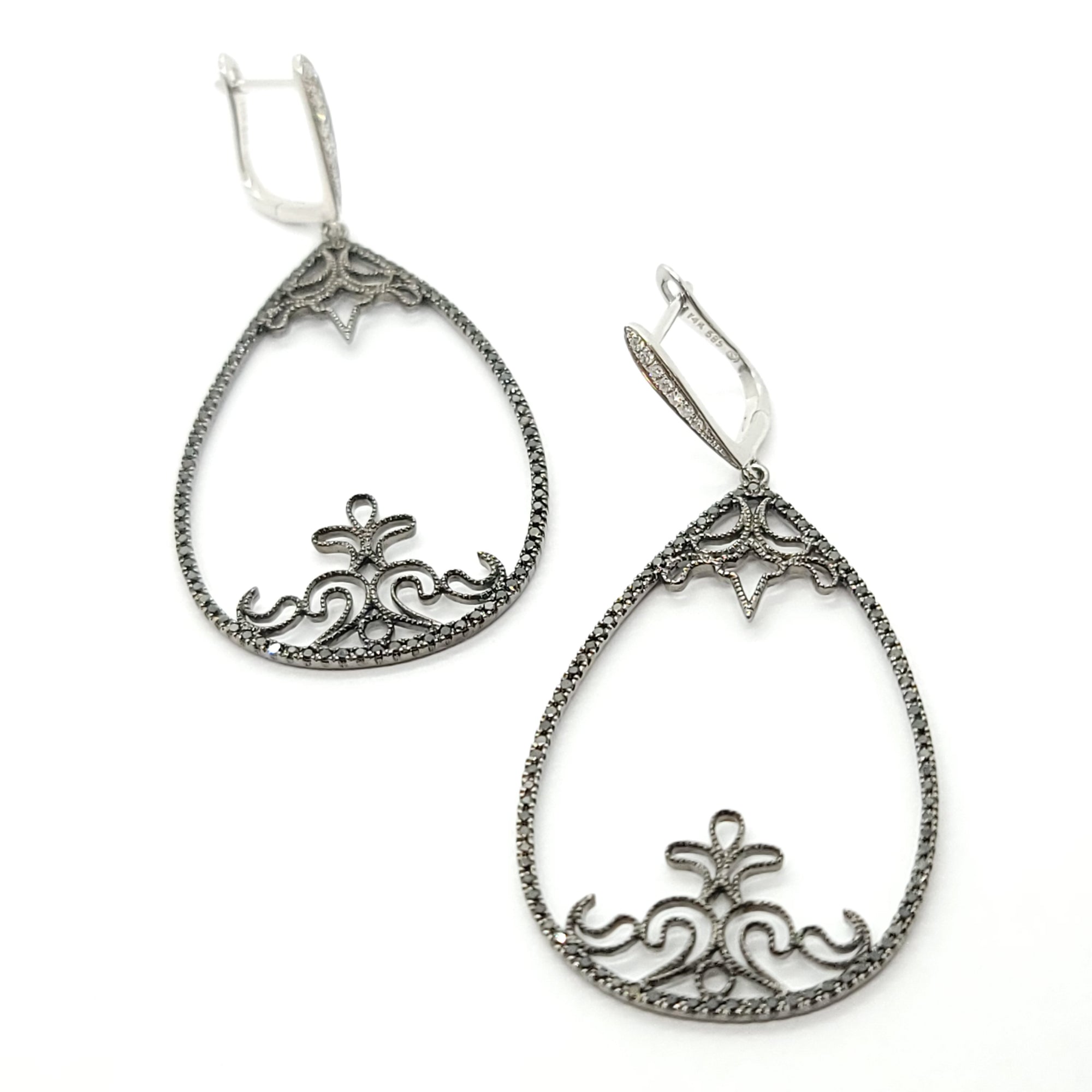 14K BLACK AND WHITE GOLD DIAMOND BLACK WHITE AND DIAMONDS EARRINGS PEAR SHAPE