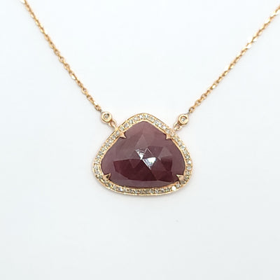 14K ROSE GOLD RUBY & DIAMONDS CHECKERBOARD  PENDANT AND CHAIN