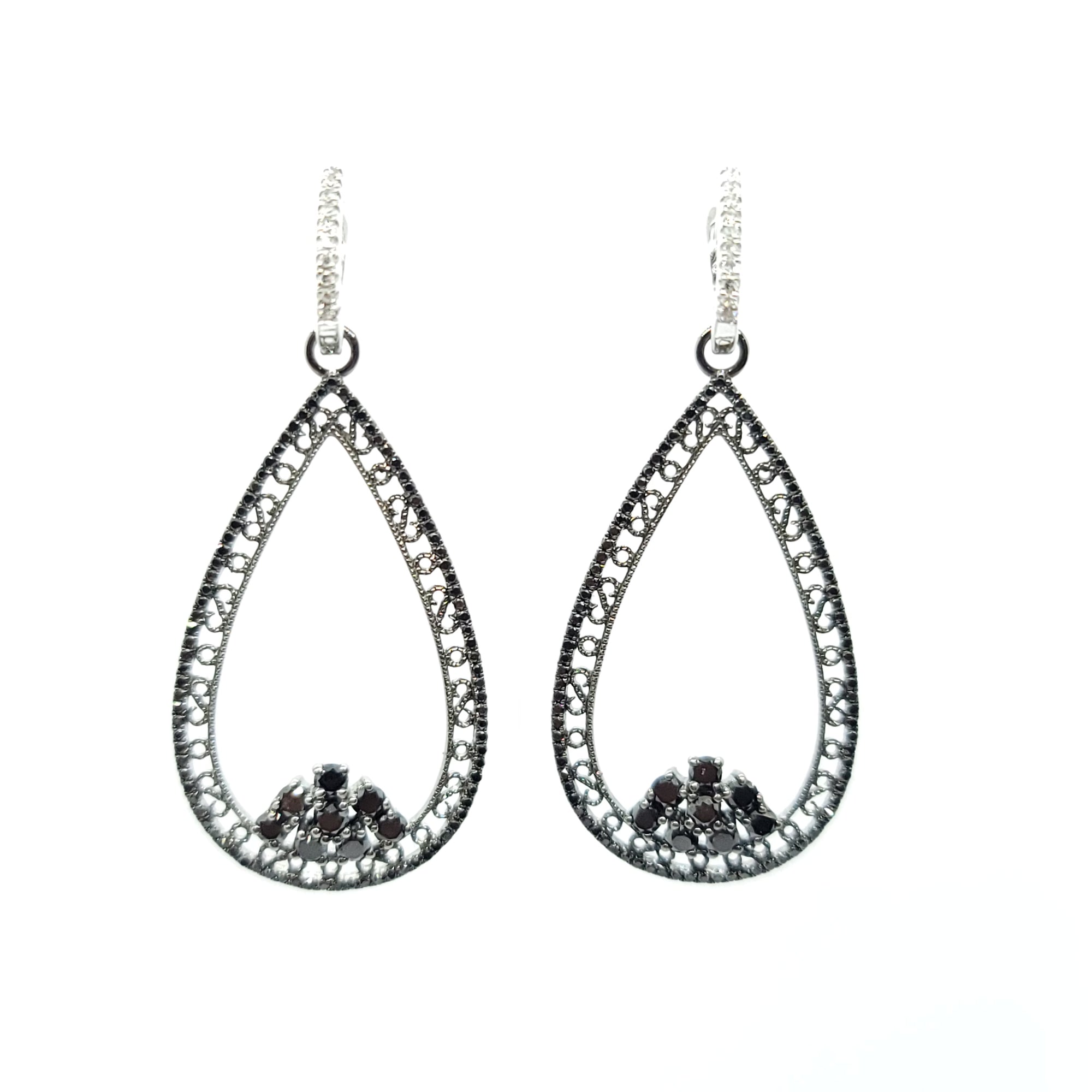 14K BLACK AND WHITE GOLD DIAMOND BLACK WHITE AND DIAMONDS EARRINGS