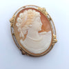ANTIQUE ART DECO CAMEO 14K YELLOW GOLD LADYS PIN BROOCH PENDENT