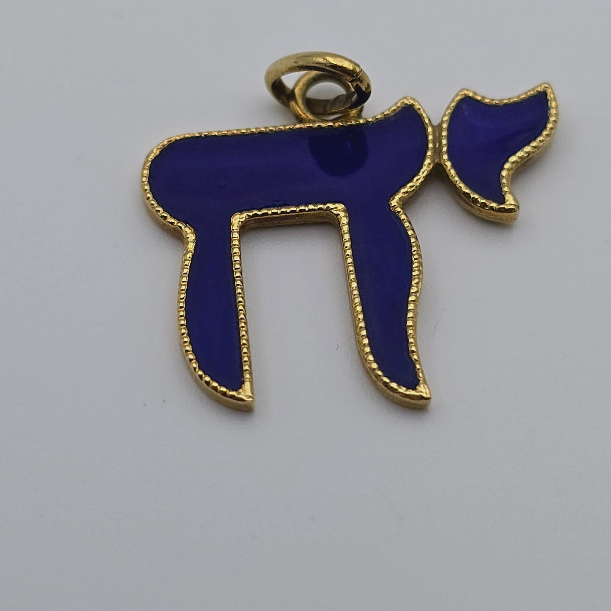 ANTIQUE 14K YELLOW GOLD ENAMEL JEWISH CHAI