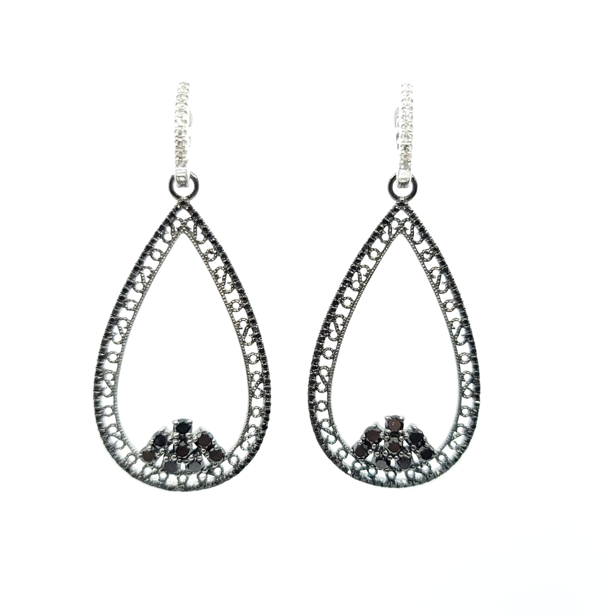 14K BLACK AND WHITE GOLD DIAMOND BLACK WHITE AND DIAMONDS EARRINGS
