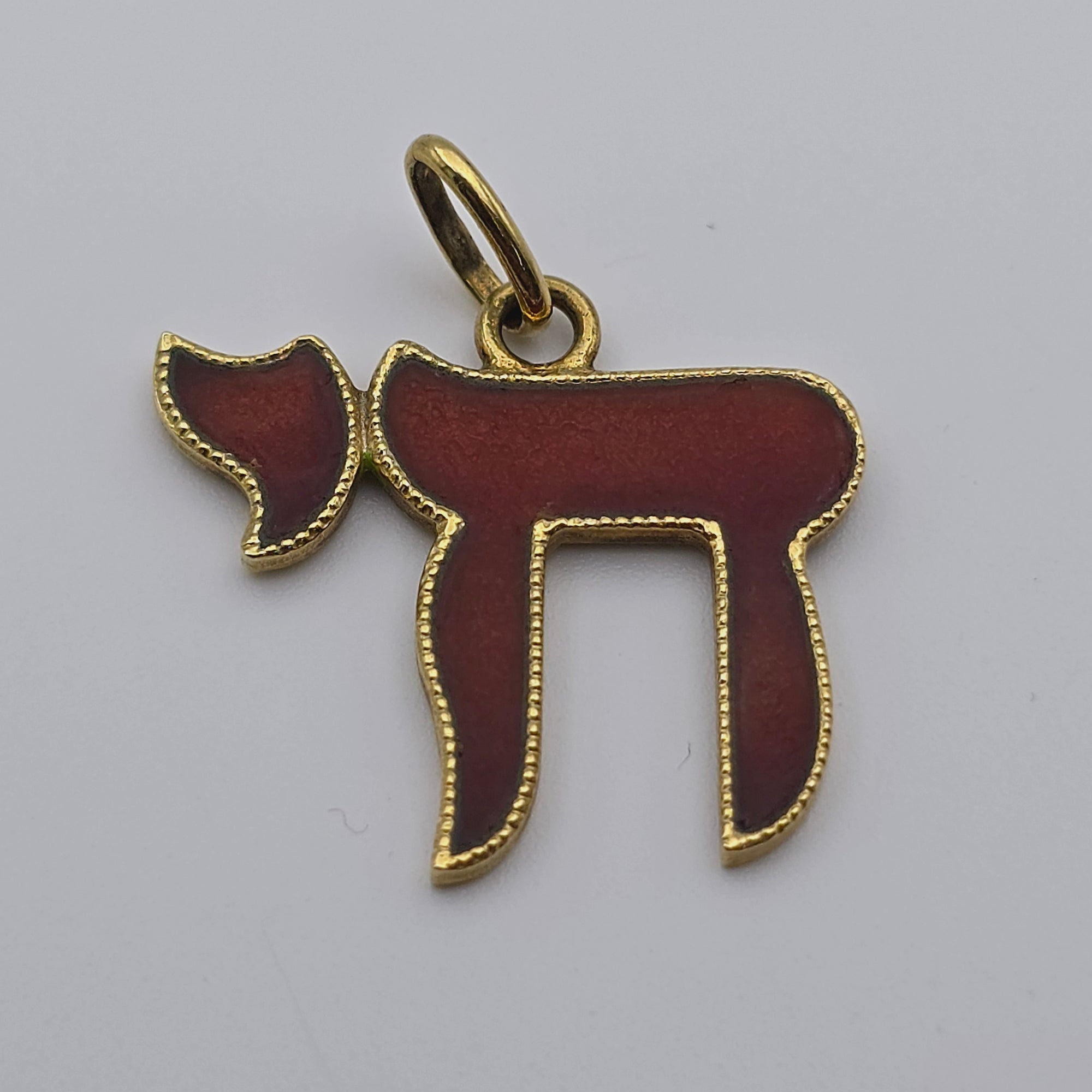 ANTIQUE 14K YELLOW GOLD ENAMEL JEWISH CHAI