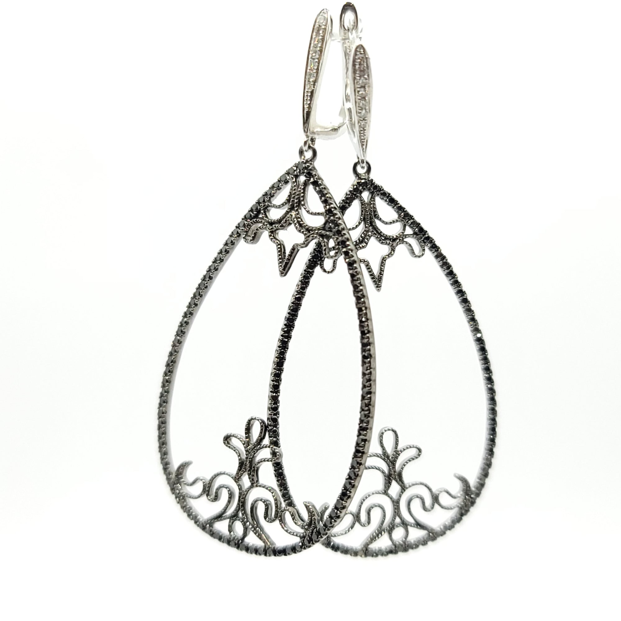 14K BLACK AND WHITE GOLD DIAMOND BLACK WHITE AND DIAMONDS EARRINGS PEAR SHAPE