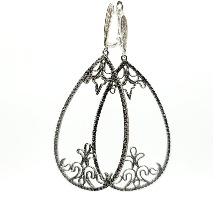 14K BLACK AND WHITE GOLD DIAMOND BLACK WHITE AND DIAMONDS EARRINGS PEAR SHAPE