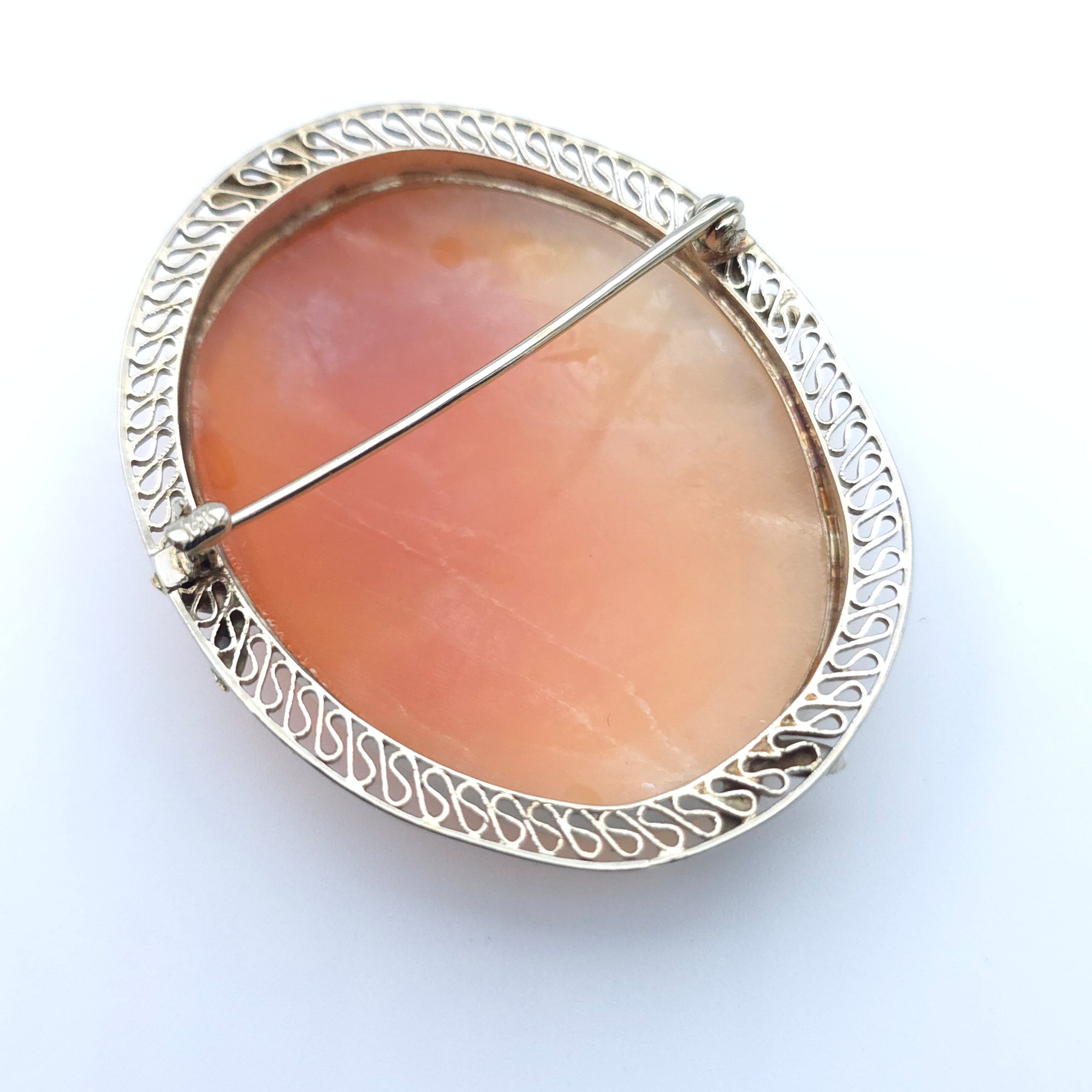 ANTIQUE ART DECO CAMEO 14K WHITE GOLD LADYS PIN BROOCH PENDENT