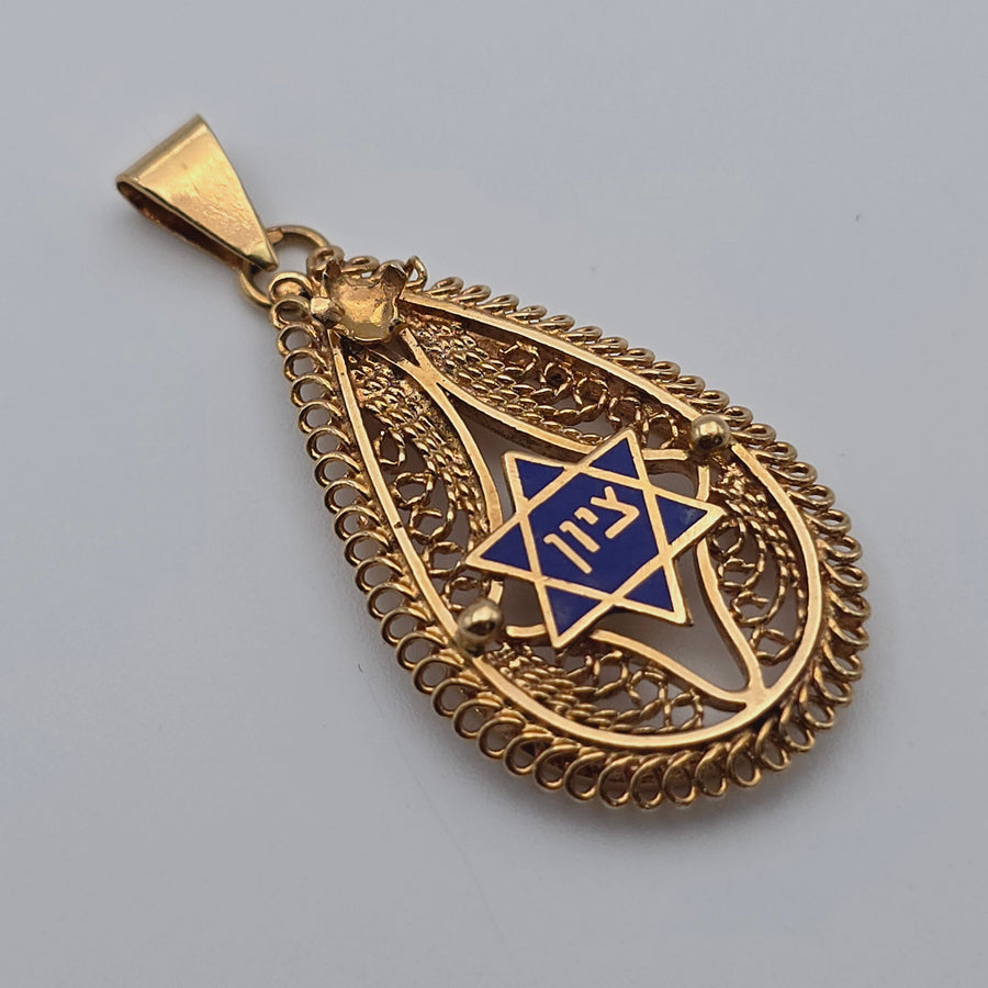 ANTIQUE 14K ROSE GOLD ENAMEL JEWISH STAR