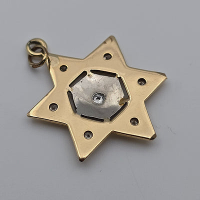 ANTIQUE 14K TWO TONE GOLD DIAMOND JEWISH STAR