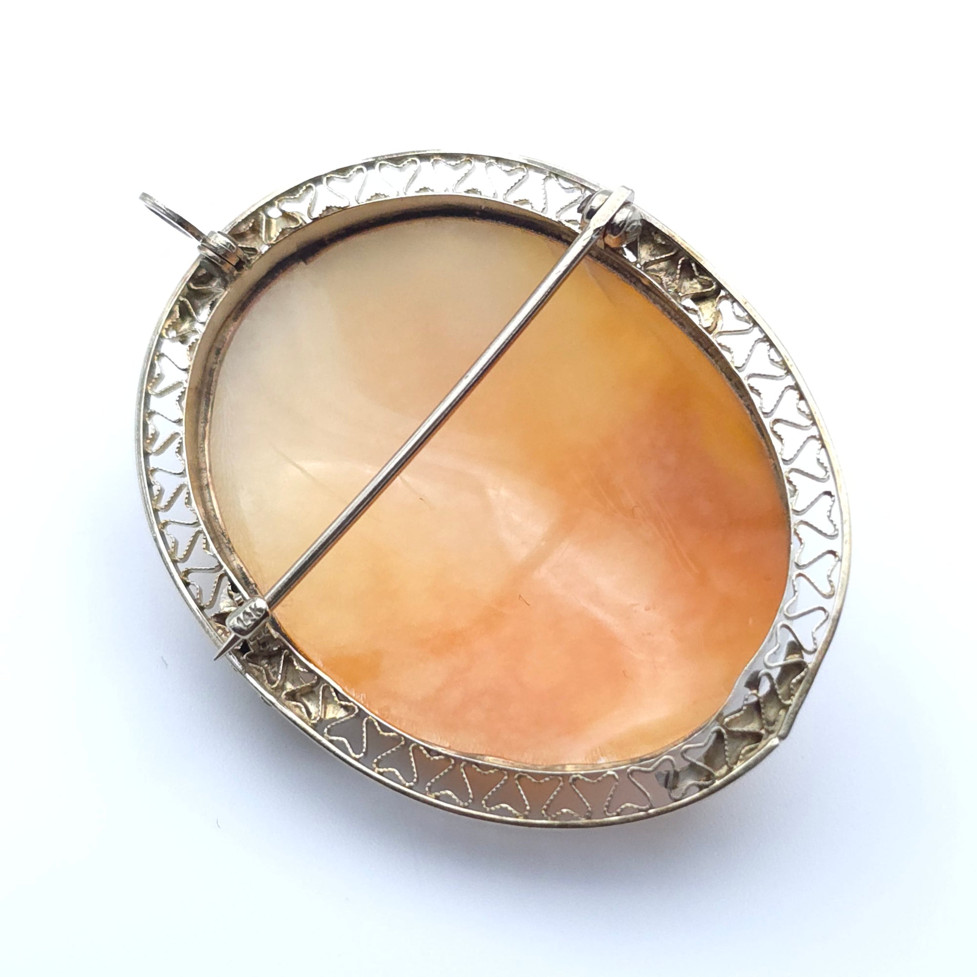 ANTIQUE ART DECO CAMEO 14K WHITE GOLD LADYS PIN BROOCH PENDENT