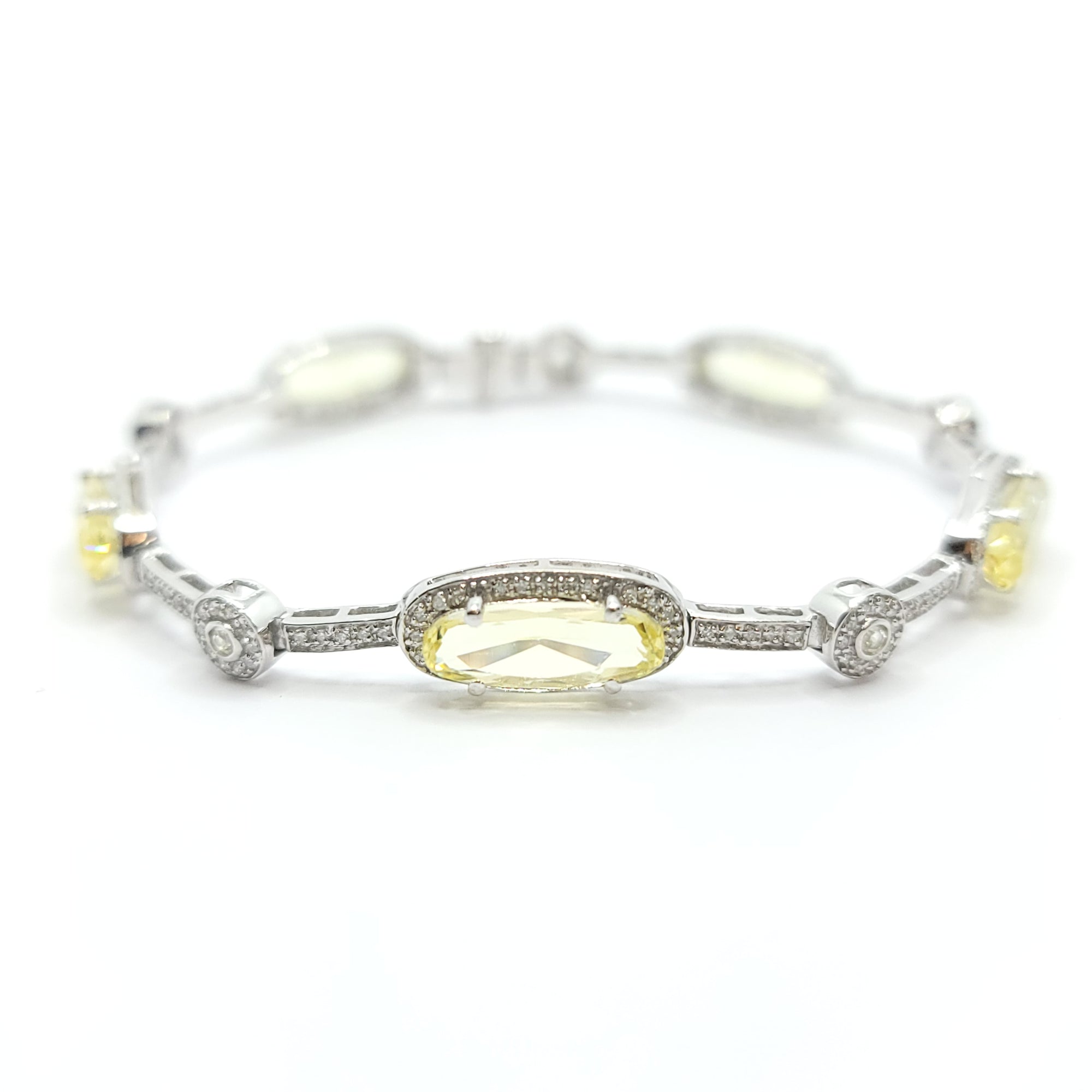 14K WHITE GOLD LIME QUARTZ AND DIAMOND LADIES TENNIS BRACELET