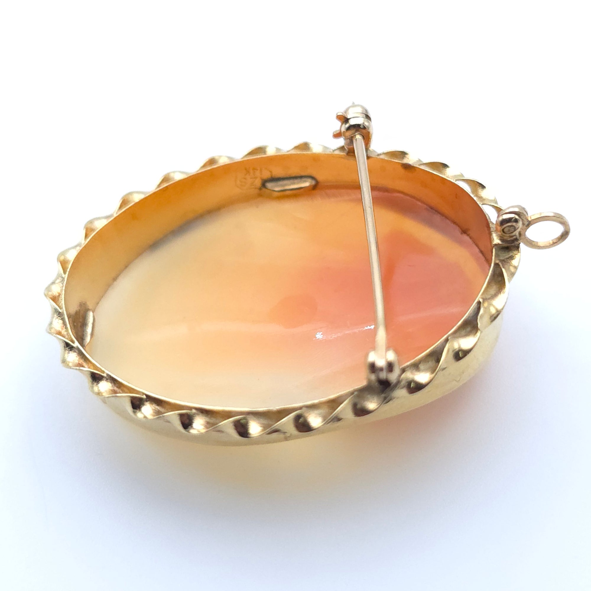 ANTIQUE CAMEO 14K YELLOW GOLD LADYS  PIN BROOCH PENDENT