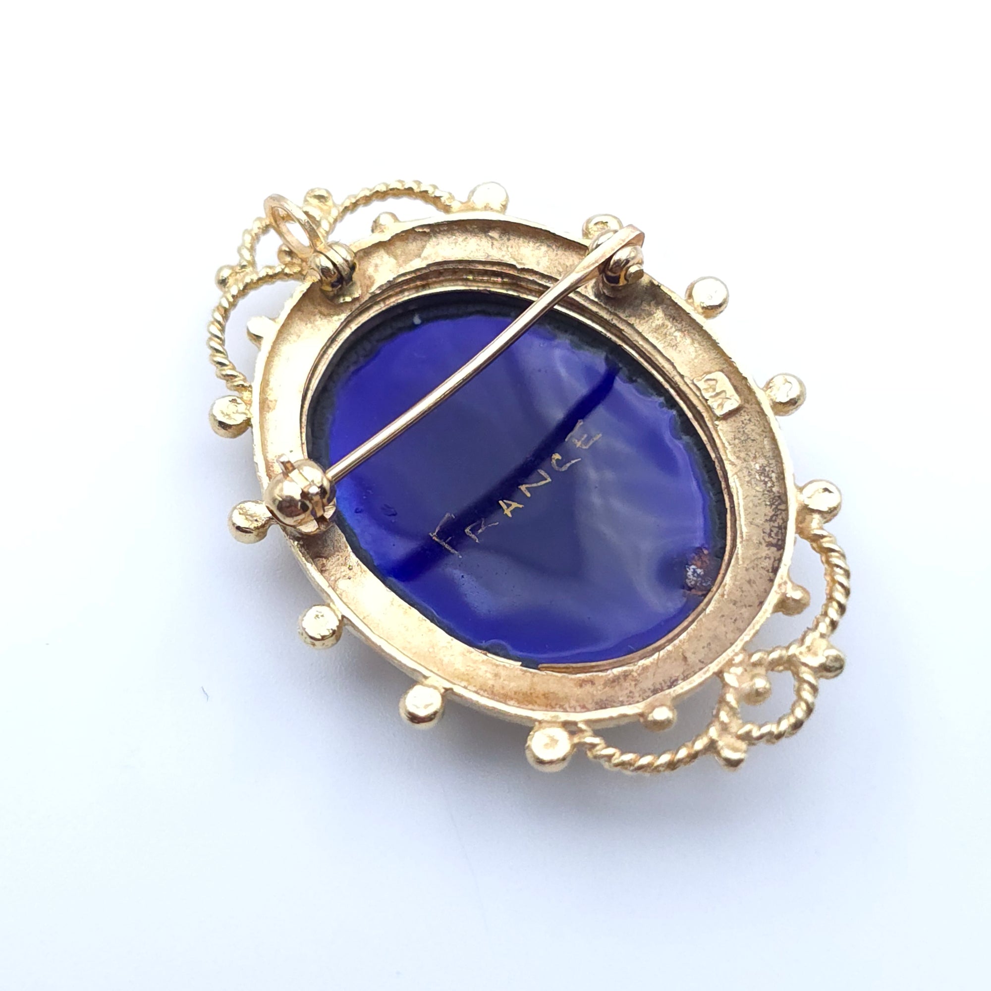 ANTIQUE CAMEO 14K YELLOW GOLD LADYS PIN BROOCH PENDENT PORCELAIN FRANCE