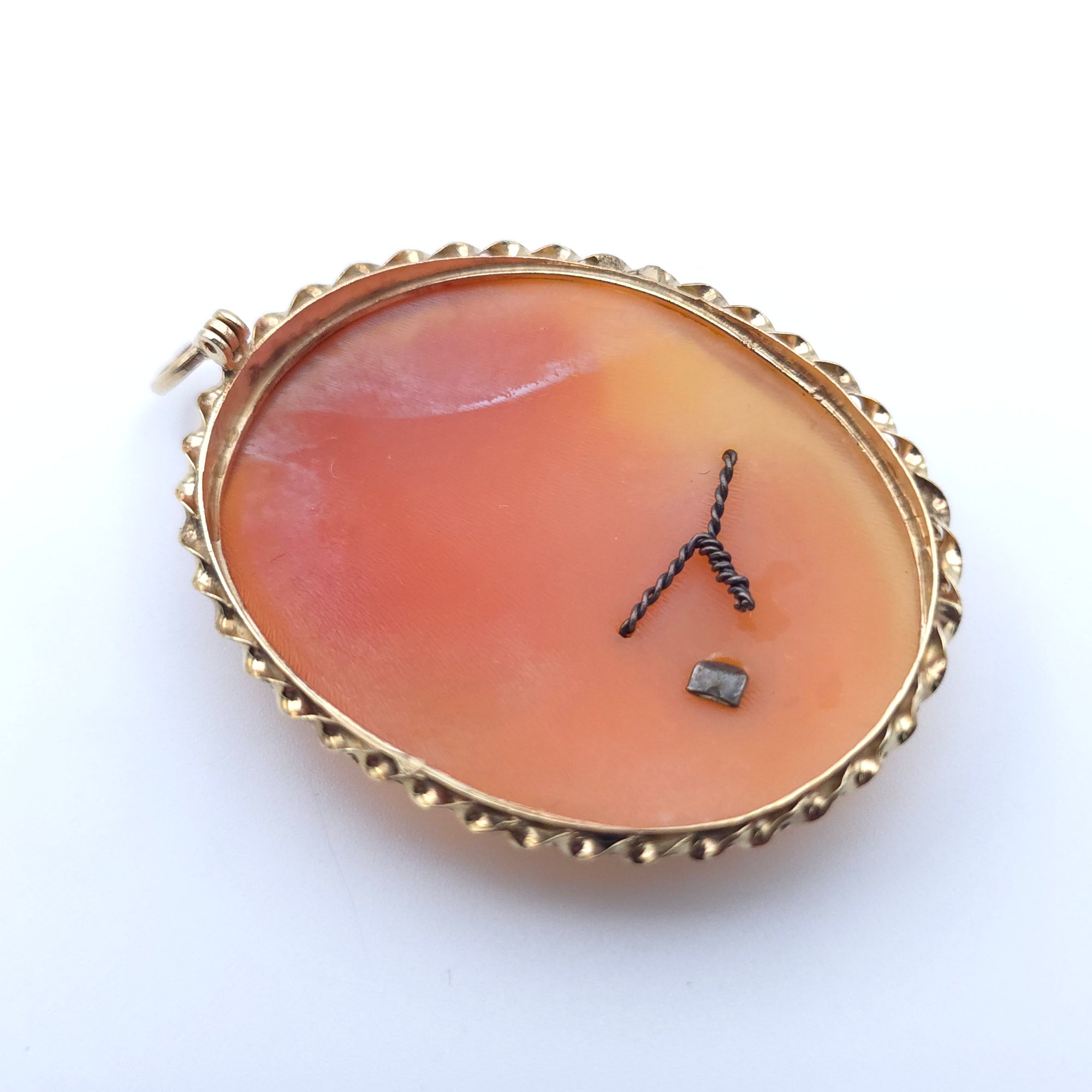 ANTIQUE DIAMOND NECKLACE CAMEO 14K YELLOW GOLD LADYS  PENDENT