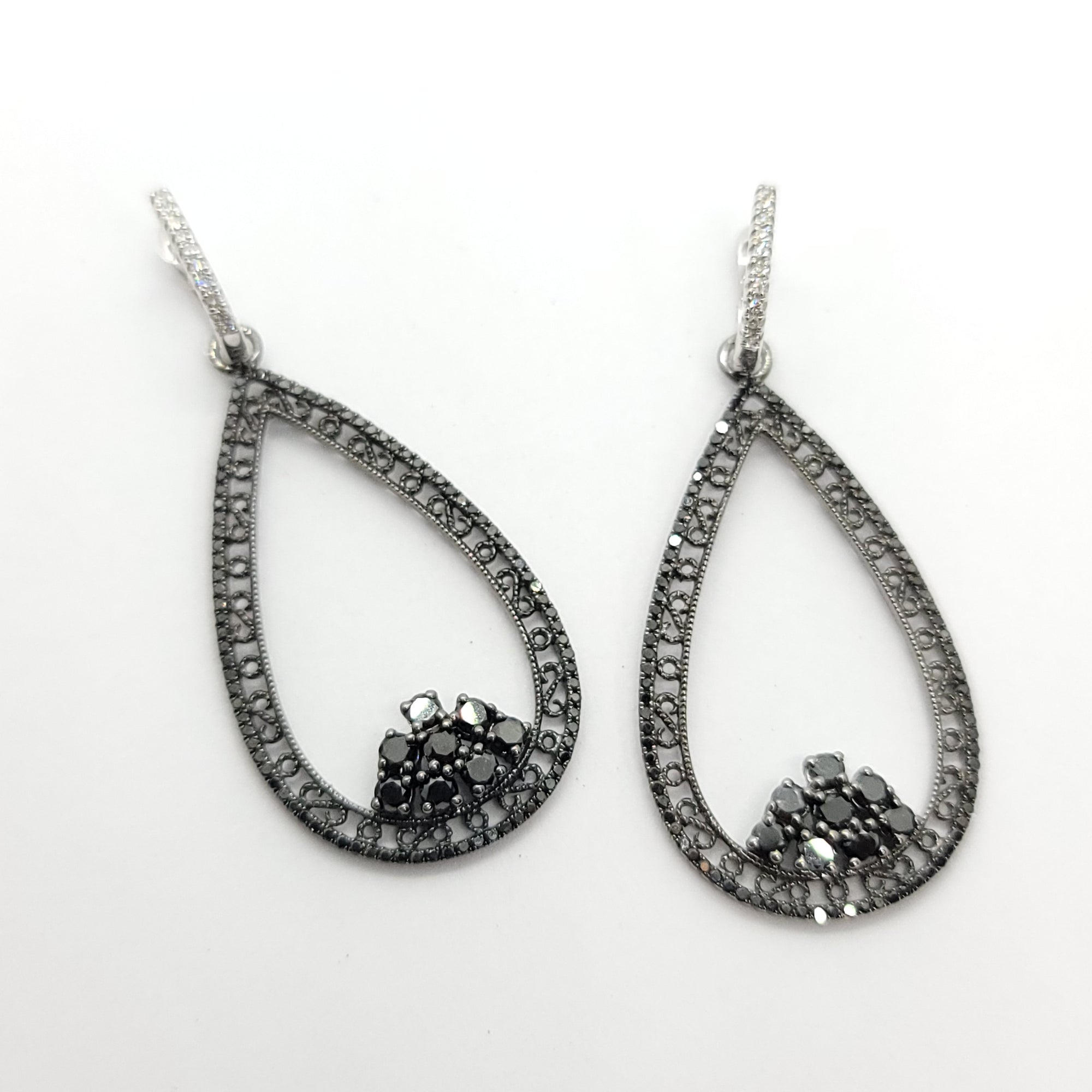 14K BLACK AND WHITE GOLD DIAMOND BLACK WHITE AND DIAMONDS EARRINGS