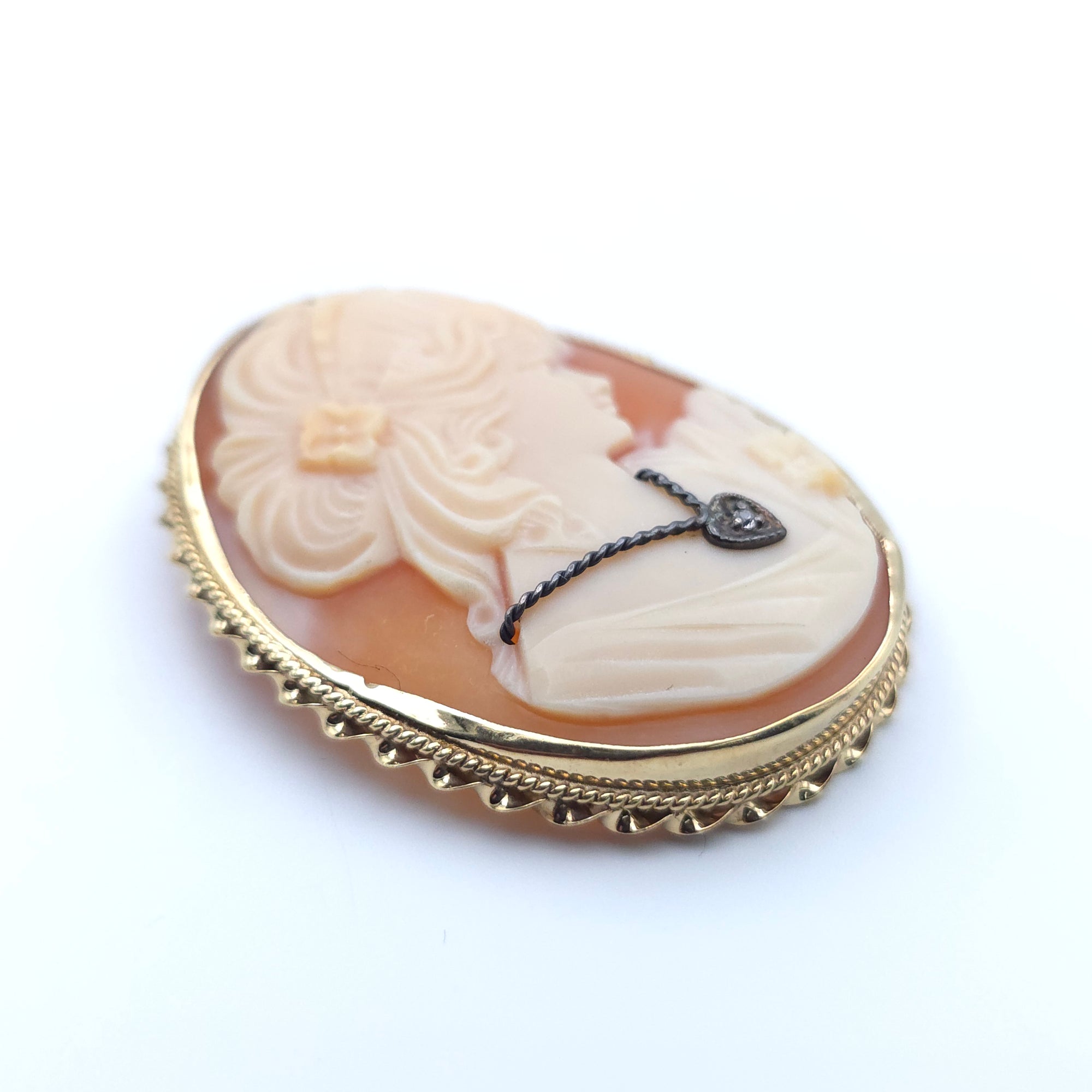 ANTIQUE DIAMOND NECKLACE CAMEO 14K YELLOW GOLD LADYS  PENDENT