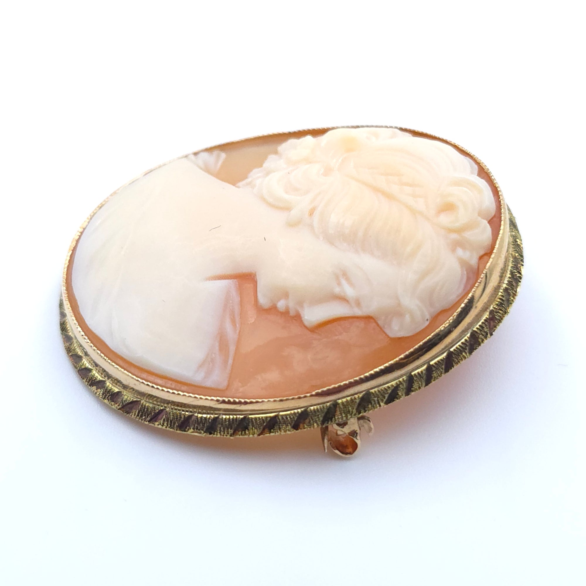 ANTIQUE CAMEO 14K YELLOW GOLD LADYS  PIN BROOCH PENDENT
