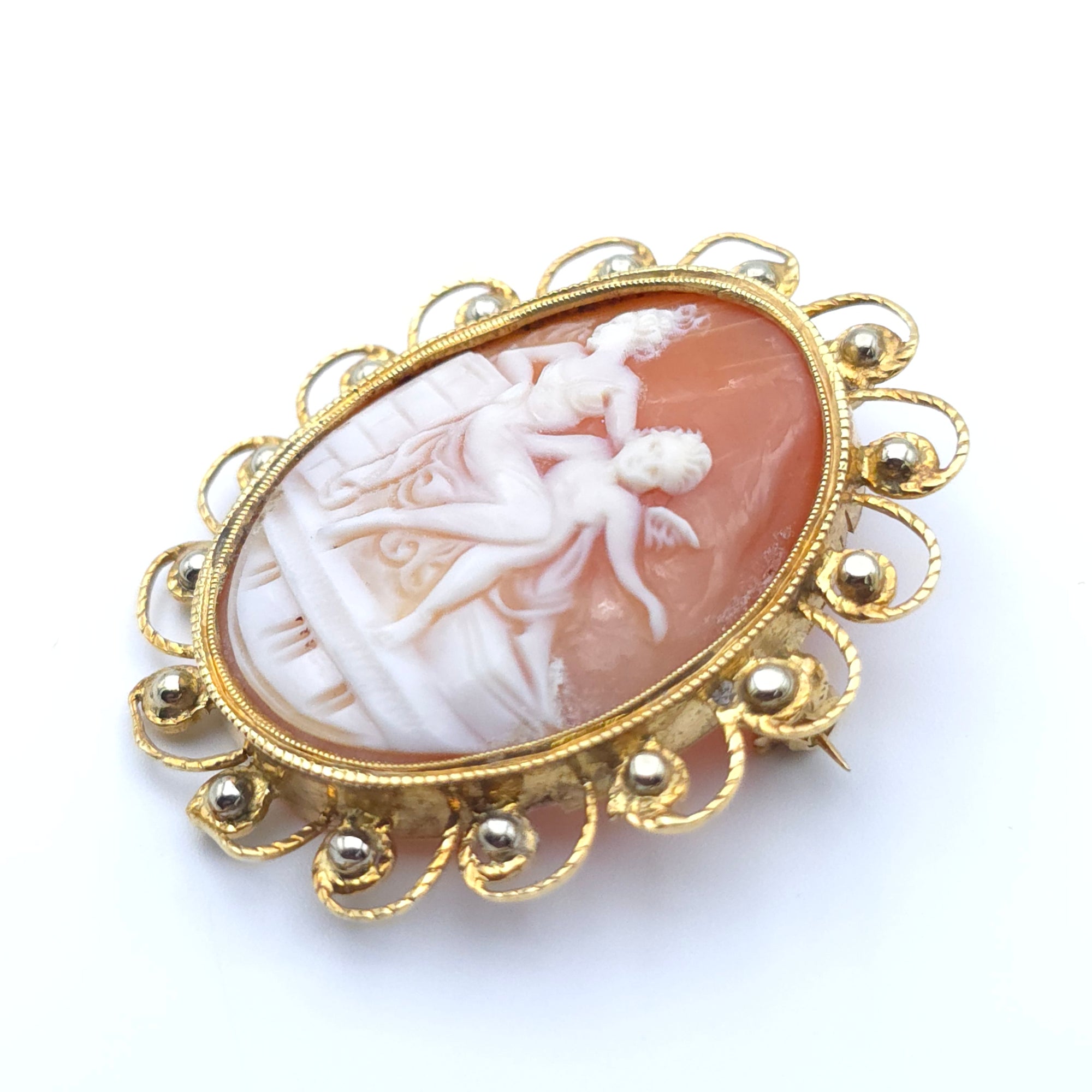ANTIQUE CAMEO 14K YELLOW GOLD LADYS PIN BROOCH PENDENT