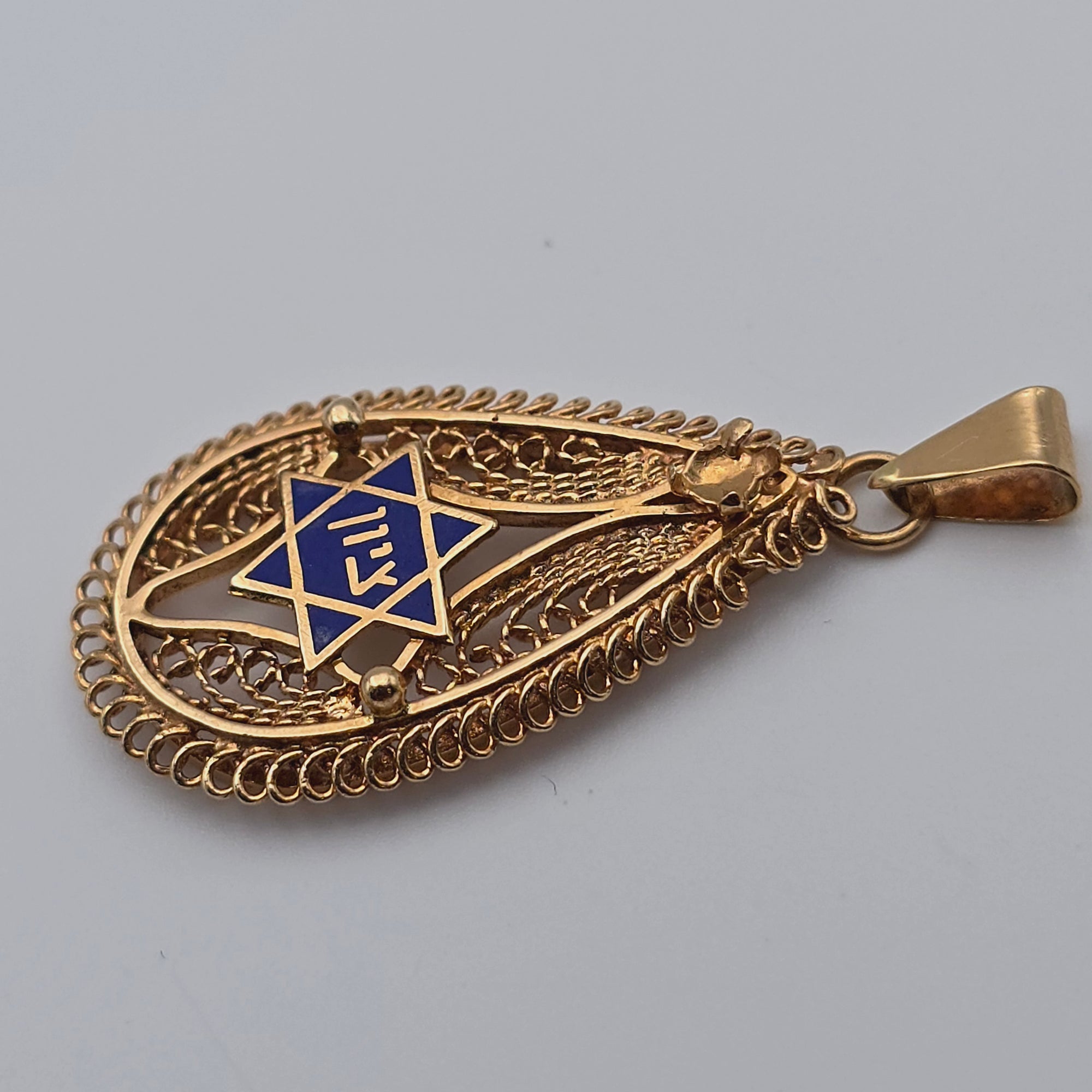 ANTIQUE 14K ROSE GOLD ENAMEL JEWISH STAR