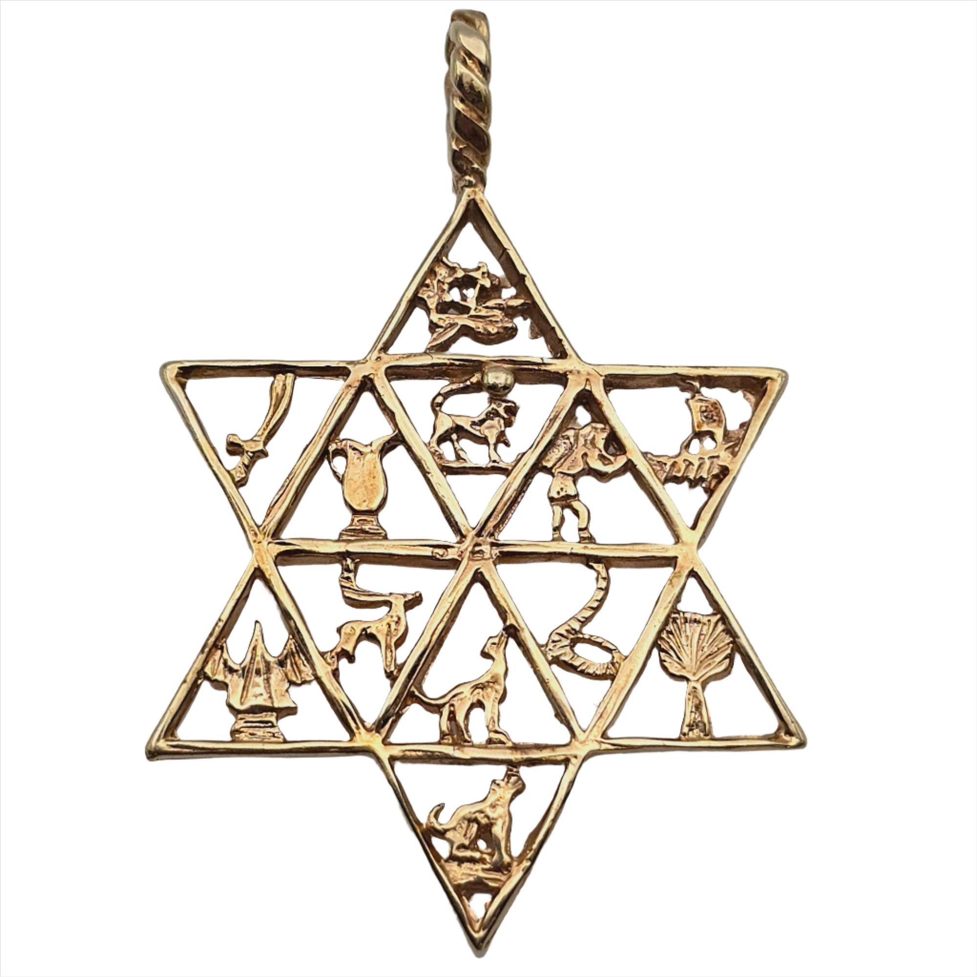 ANTIQUE 14K YELLOW GOLD JEWISH STAR 12 TRIBES