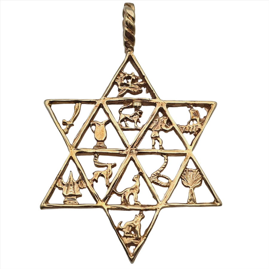 ANTIQUE 14K YELLOW GOLD JEWISH STAR 12 TRIBES