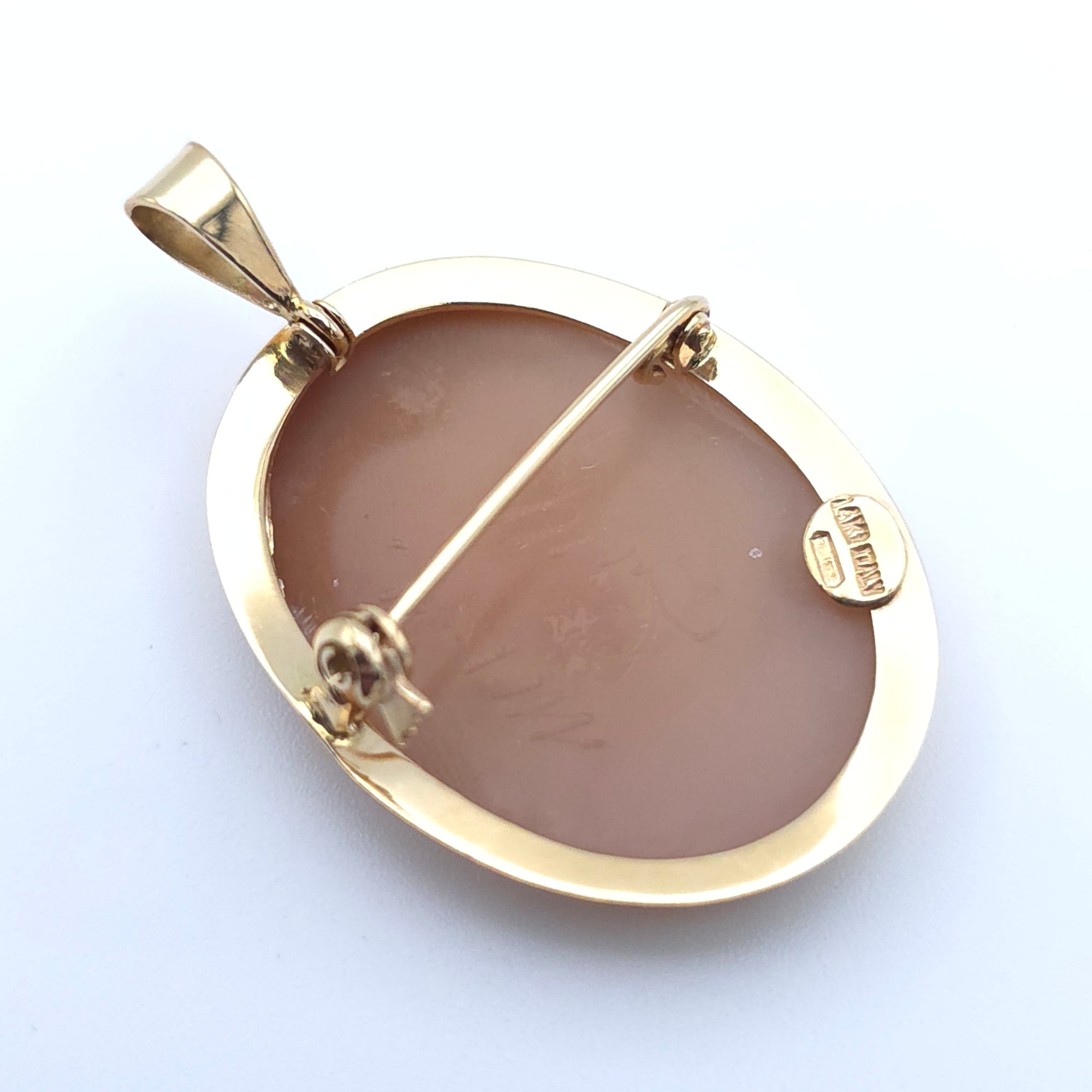 ANTIQUE LOVE BIRD CAMEO 14K YELLOW GOLD LADYS  PIN BROOCH PENDENT