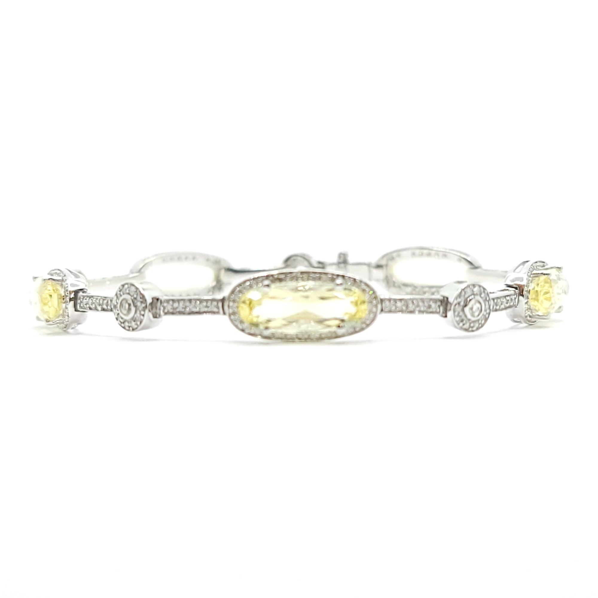 14K WHITE GOLD LIME QUARTZ AND DIAMOND LADIES TENNIS BRACELET