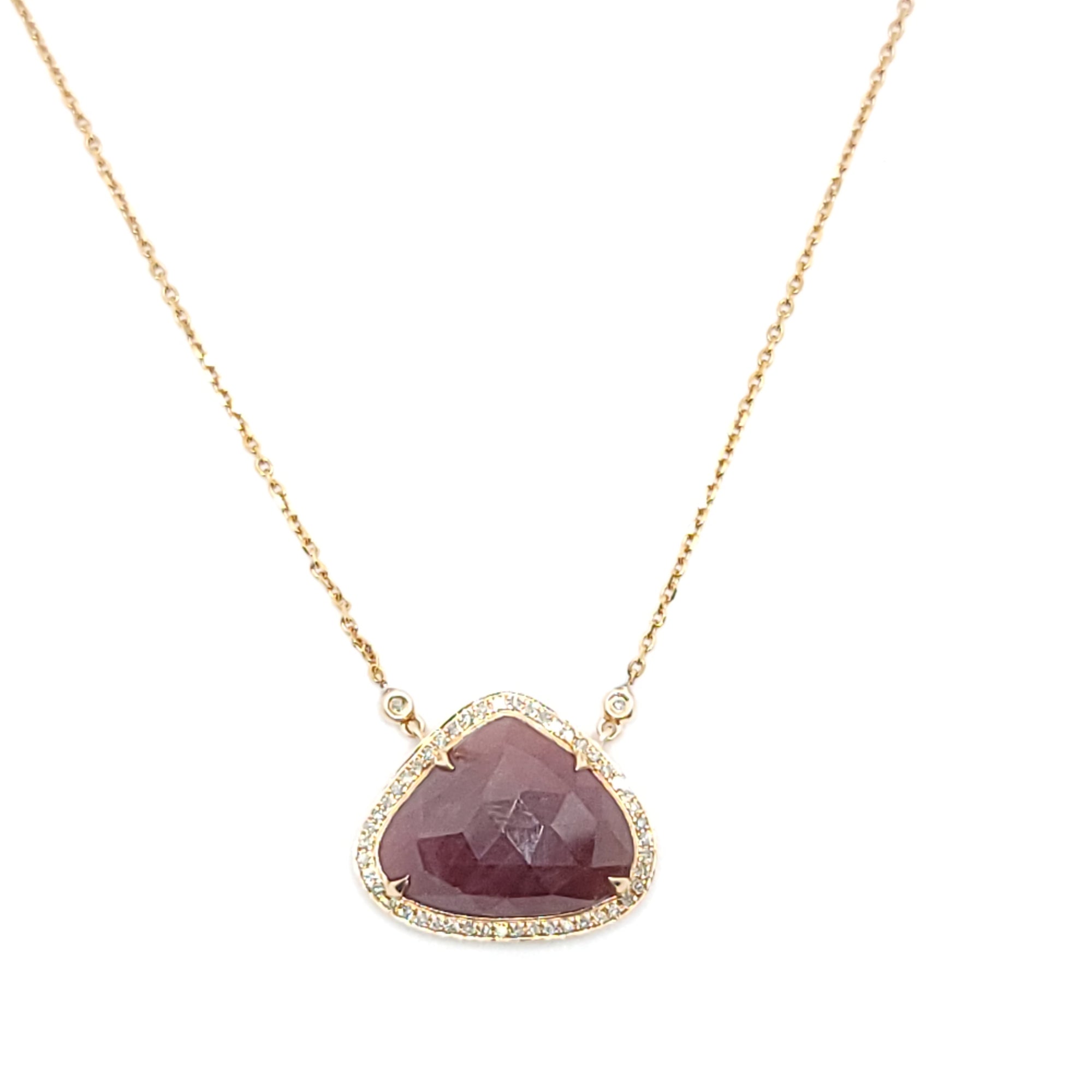 14K ROSE GOLD RUBY & DIAMONDS CHECKERBOARD  PENDANT AND CHAIN