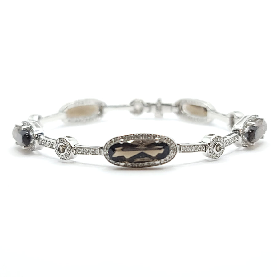 14K WHITE GOLD SMOKY TOPAZ AND DIAMOND LADIES TENNIS BRACELET