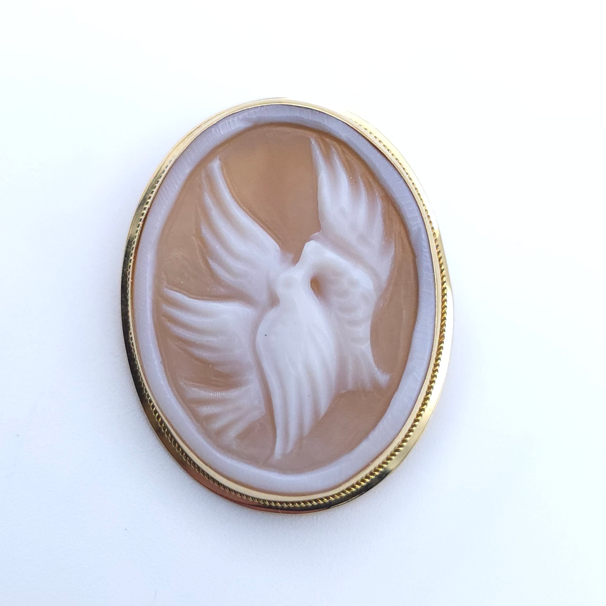 ANTIQUE LOVE BIRD CAMEO 14K YELLOW GOLD LADYS  PIN BROOCH PENDENT