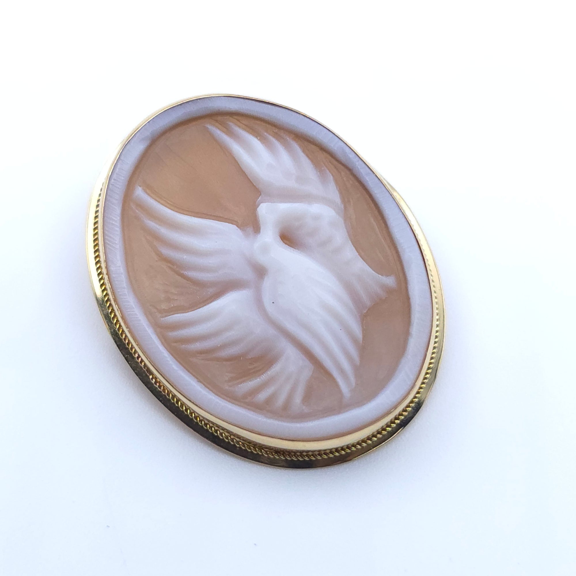ANTIQUE LOVE BIRD CAMEO 14K YELLOW GOLD LADYS  PIN BROOCH PENDENT