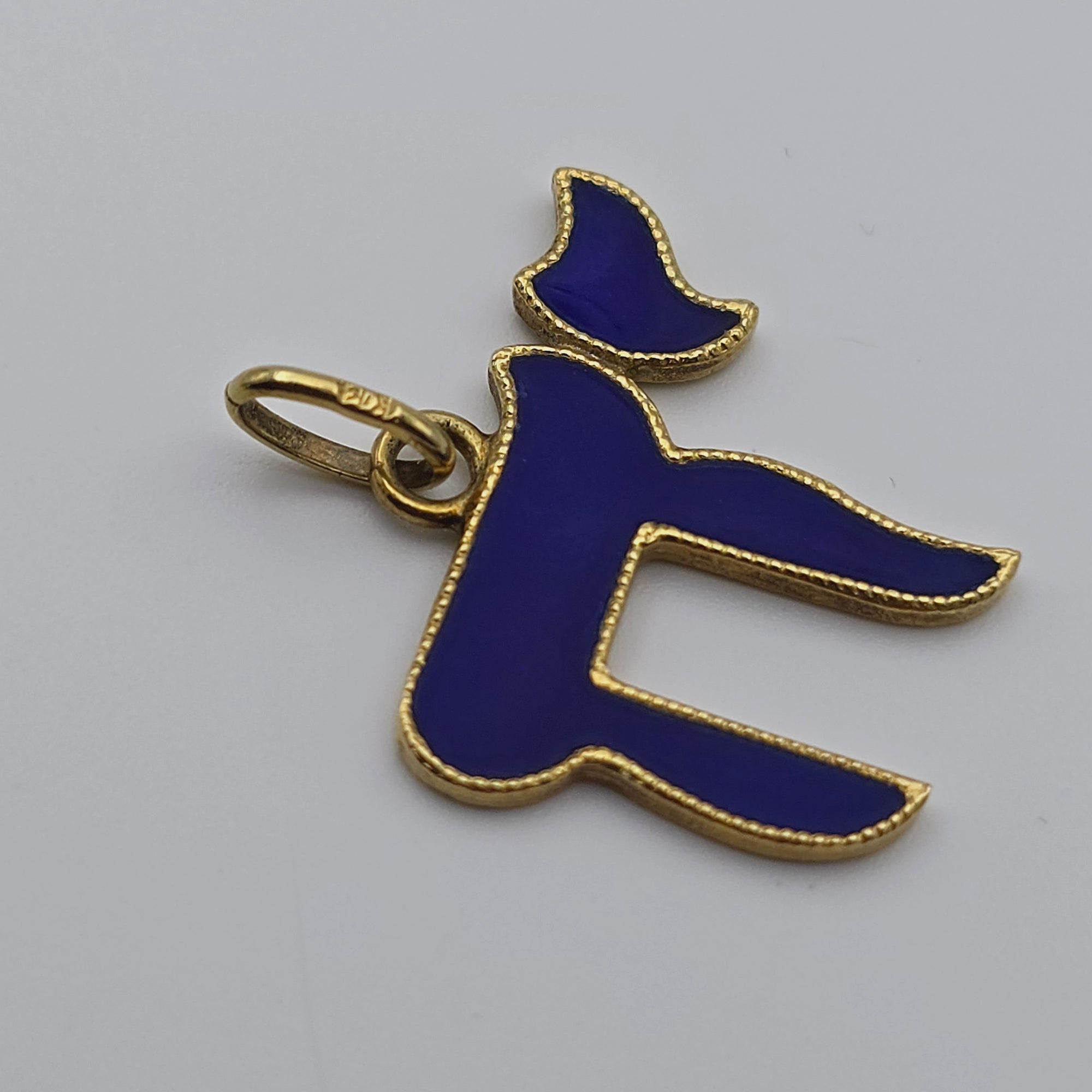 ANTIQUE 14K YELLOW GOLD ENAMEL JEWISH CHAI