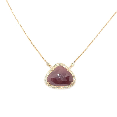 14K ROSE GOLD RUBY & DIAMONDS CHECKERBOARD  PENDANT AND CHAIN