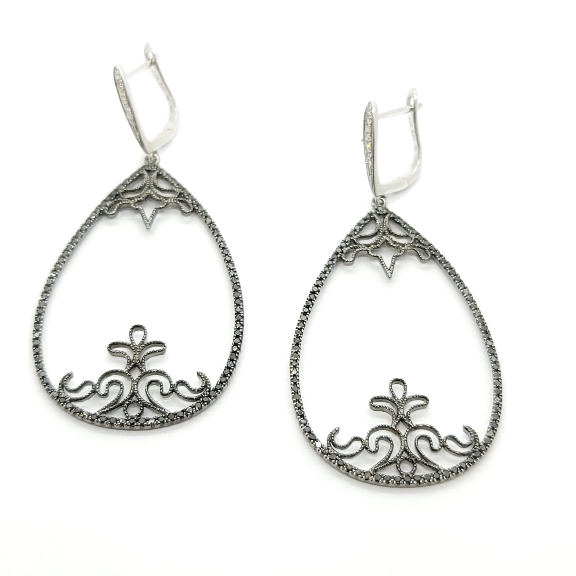 14K BLACK AND WHITE GOLD DIAMOND BLACK WHITE AND DIAMONDS EARRINGS PEAR SHAPE