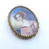 VICTORIAN ANTIQUE 14K YELLOW GOLD LADYS  PIN BROOCH PENDENT HAND PAINTED PORTRAIT