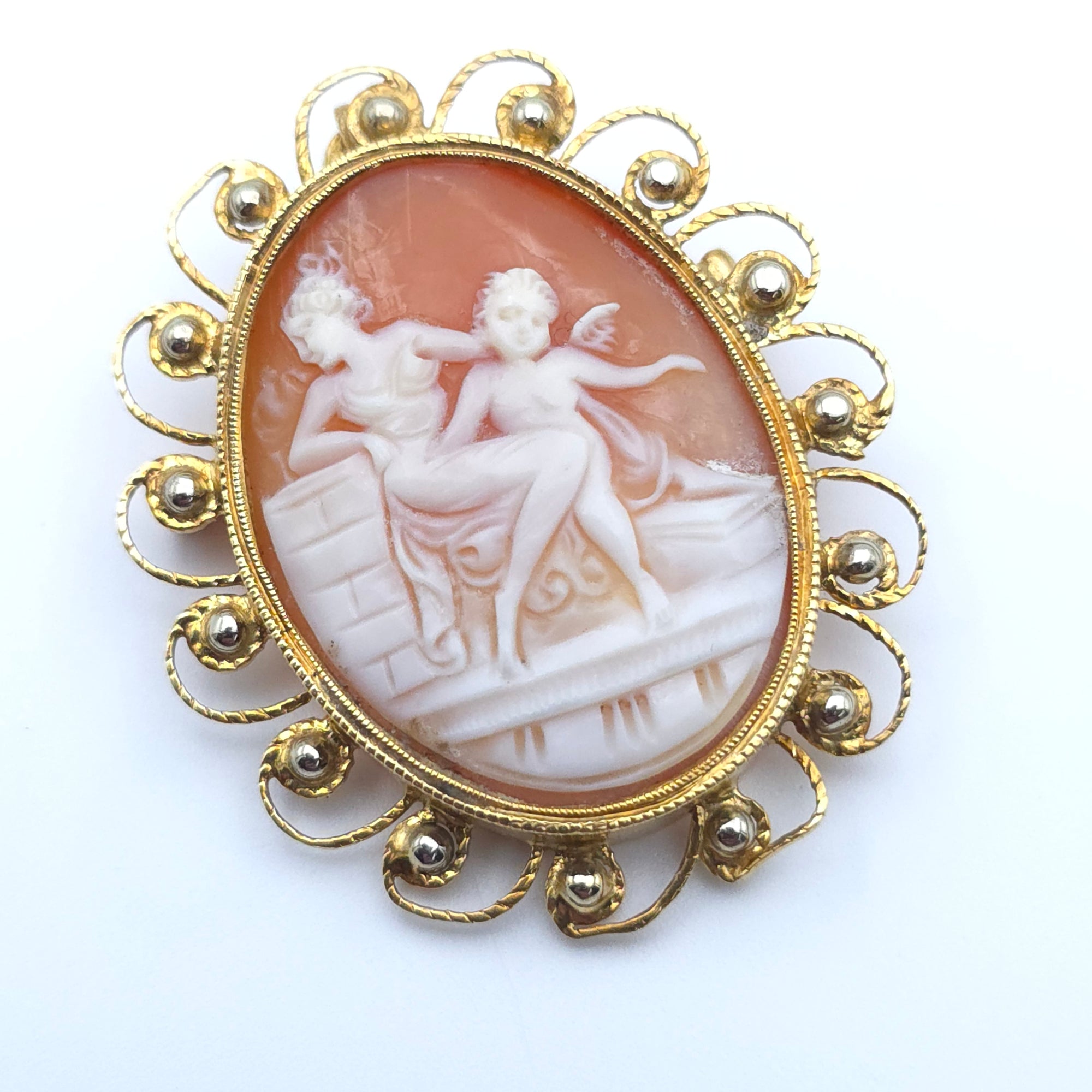 ANTIQUE CAMEO 14K YELLOW GOLD LADYS PIN BROOCH PENDENT