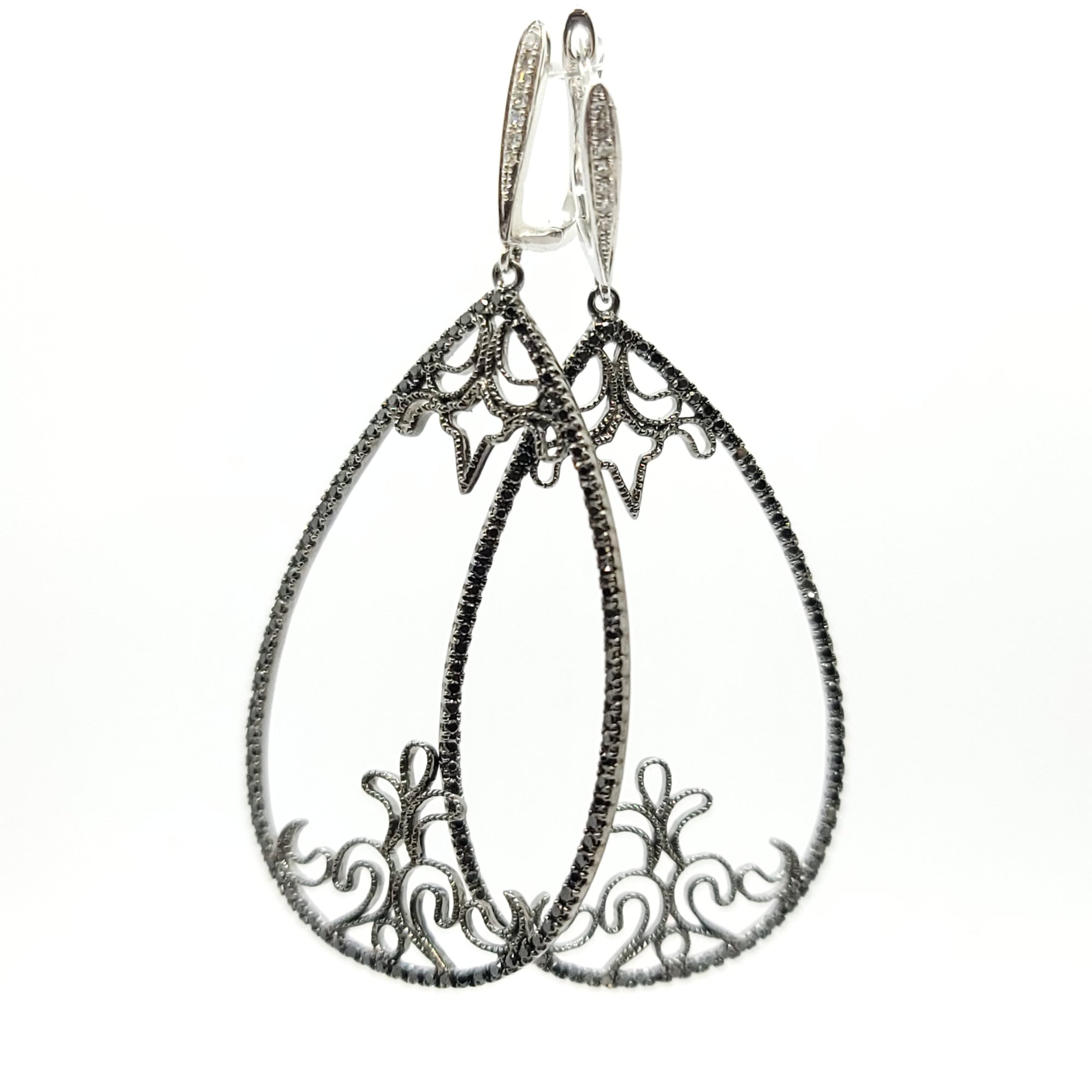 14K BLACK AND WHITE GOLD DIAMOND BLACK WHITE AND DIAMONDS EARRINGS PEAR SHAPE