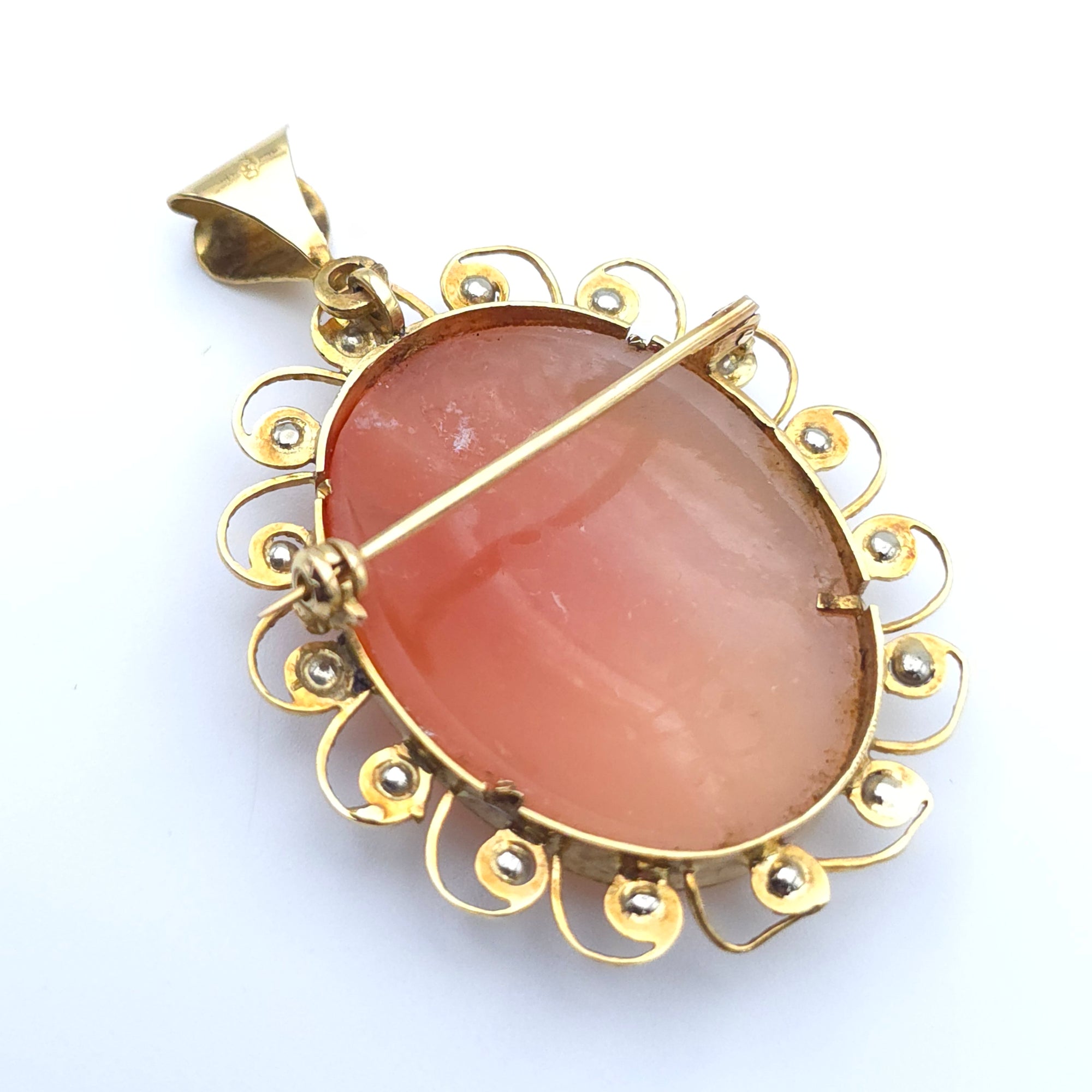 ANTIQUE CAMEO 14K YELLOW GOLD LADYS PIN BROOCH PENDENT