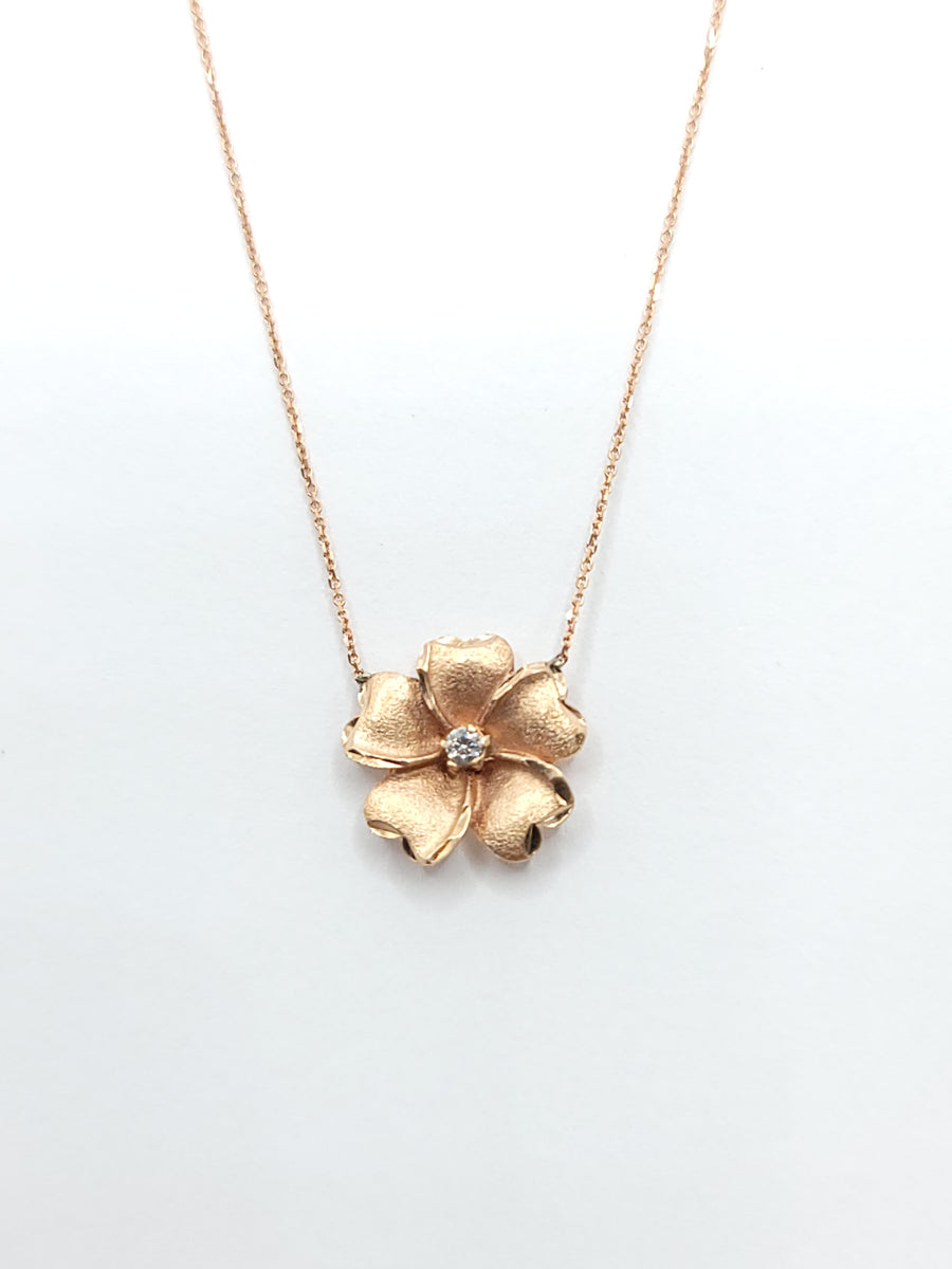 14K ROSE GOLD FLOWER AND DIAMOND NECKLACE