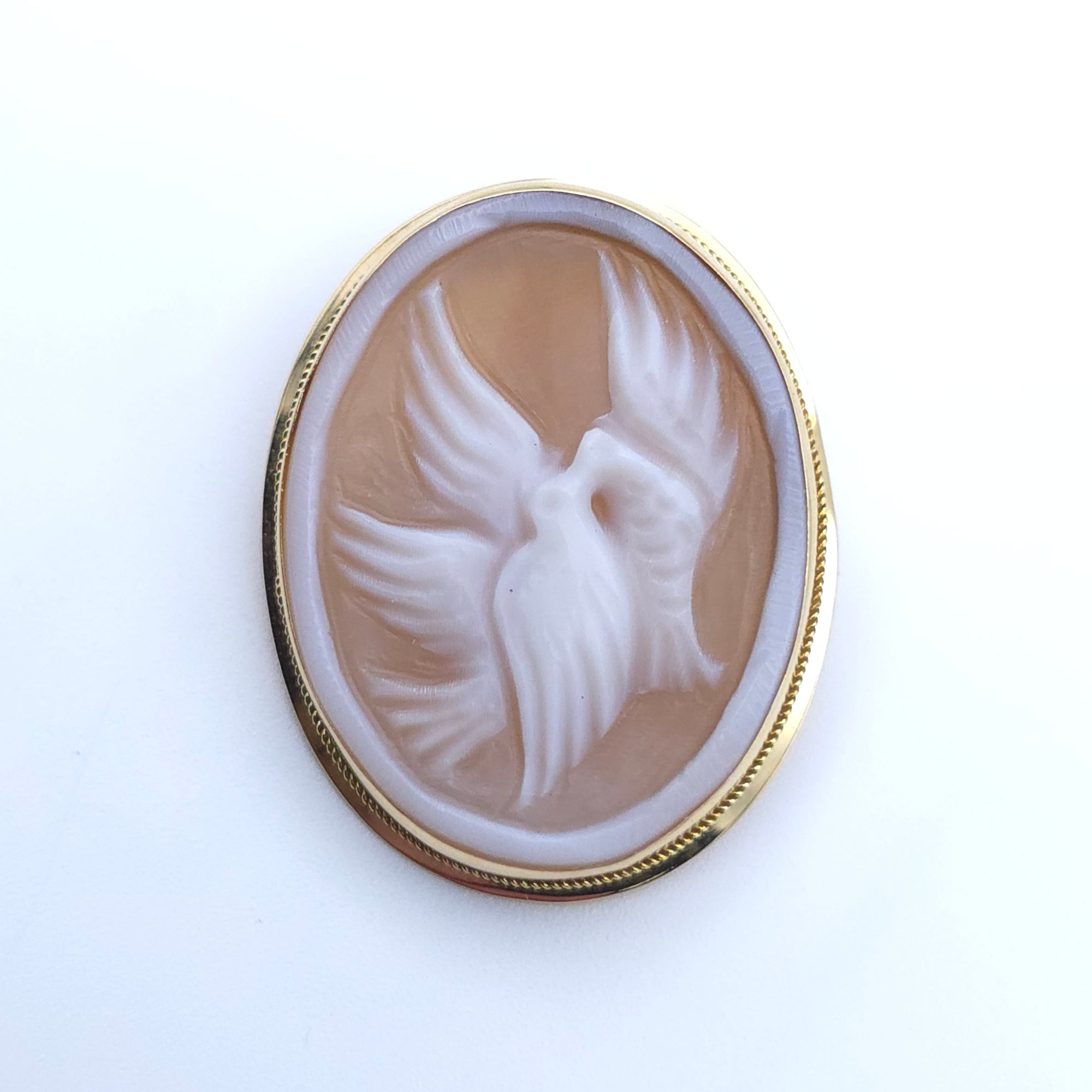 ANTIQUE LOVE BIRD CAMEO 14K YELLOW GOLD LADYS  PIN BROOCH PENDENT