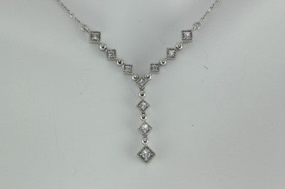 ANTIQUE 14k WHITE GOLD LADYS DIAMONDS LARIAT NECKLACE .25 VS G