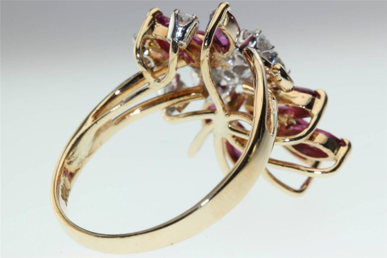 MODERN 14k YELLOW GOLD MARQUISE SHAPE RUBY & ROUND DIAMOND RING 1.84CT