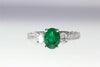 ANTIQUE 14K WHITE GOLD OVAL SHAPE COLOMBIAN EMERALD & ROUND DIAMOND RING 2.25CT