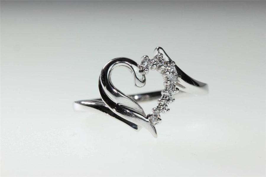 WIDE 14k WHITE GOLD HEART CLUSTER DIAMOND RING