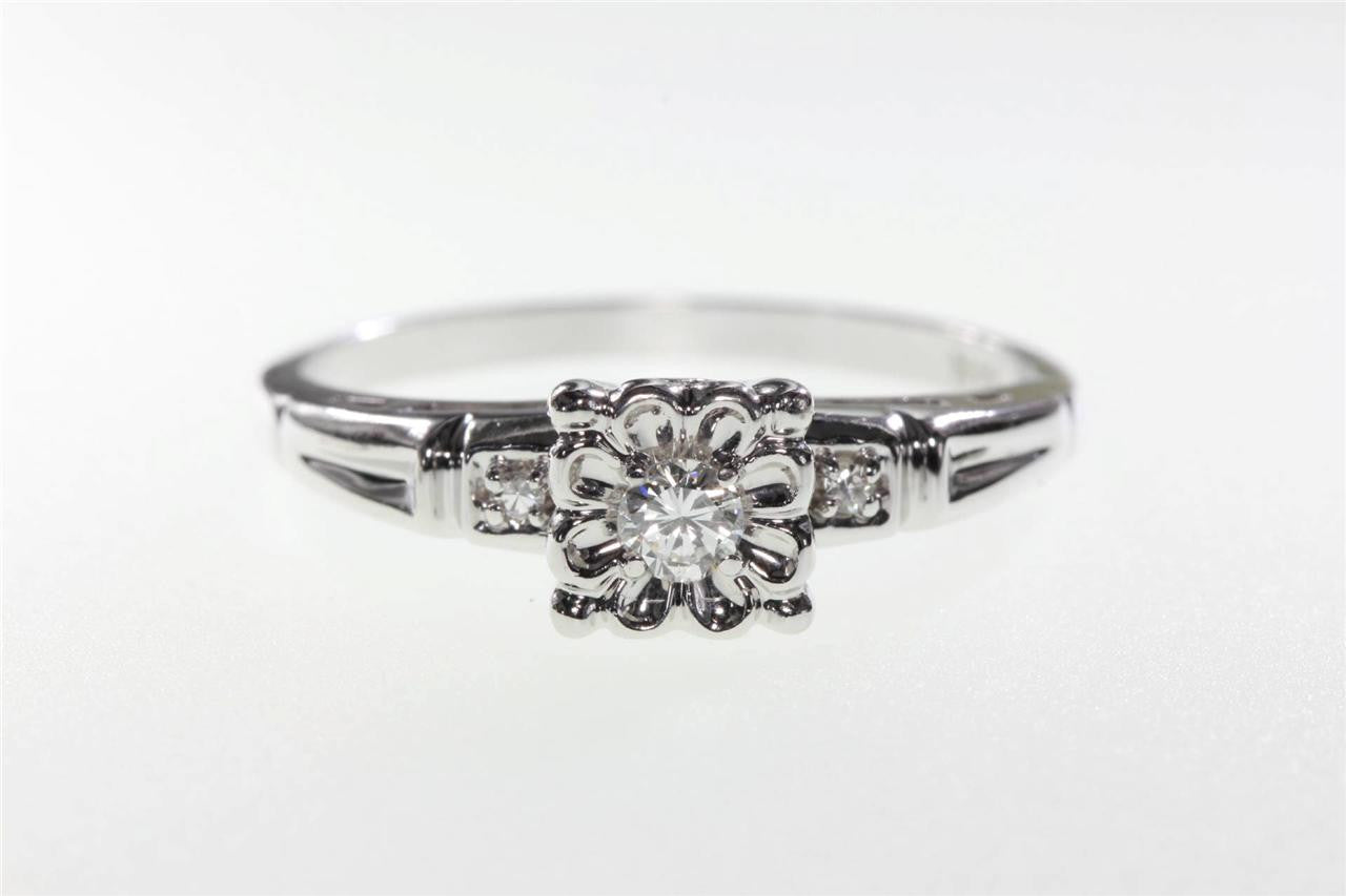 ESTATE ANTIQUE ENGAGEMENT RING 14K W GOLD DIAMOND RING ILLUSION SETTING 1930 's