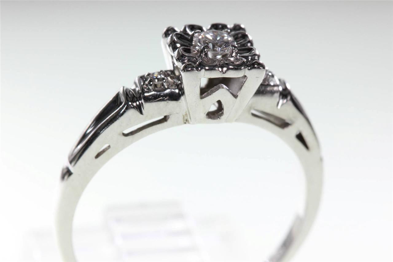 ESTATE ANTIQUE ENGAGEMENT RING 14K W GOLD DIAMOND RING ILLUSION SETTING 1930 's