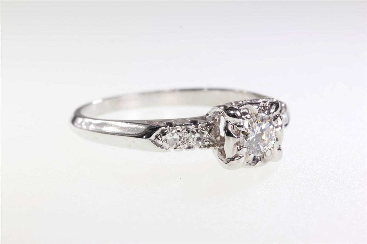 ESTATE ANTIQUE ENGAGEMENT RING 14K W GOLD DIAMOND RING ILLUSION SETTING 1930 's