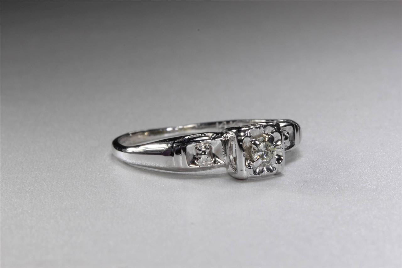 ESTATE ANTIQUE ENGAGEMENT RING 14K W GOLD DIAMOND RING ILLUSION SETTING 1930 's