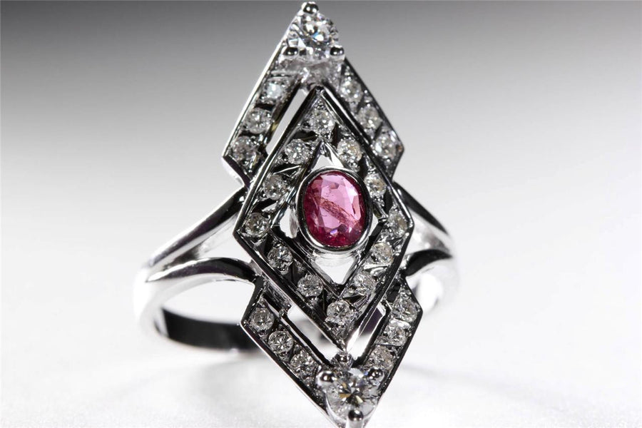ESTATE ANTIQUE 14K WHITE GOLD RUBY & DIAMOND ART DECO RING 1.40Ct
