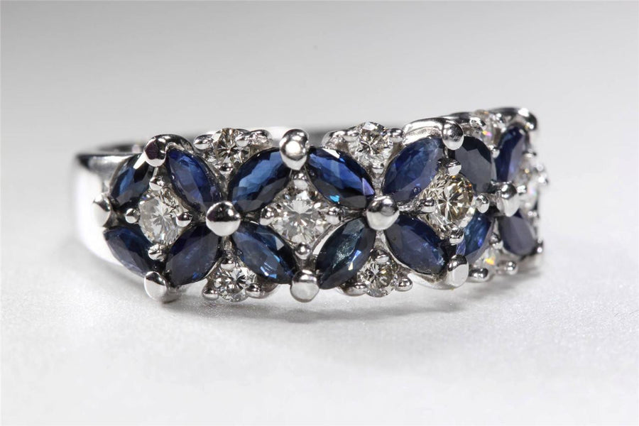 MODERN 14K WHITE GOLD SAPPHIRE & DIAMOND BAND RING 1.80 CT